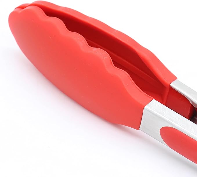 4 Pack Red Kitchen Tongs, Premium Silicone BPA Free Non-Stick Stainless Steel BBQ Cooking Grilling Locking Food Tongs, 9-Inch & 12-Inch