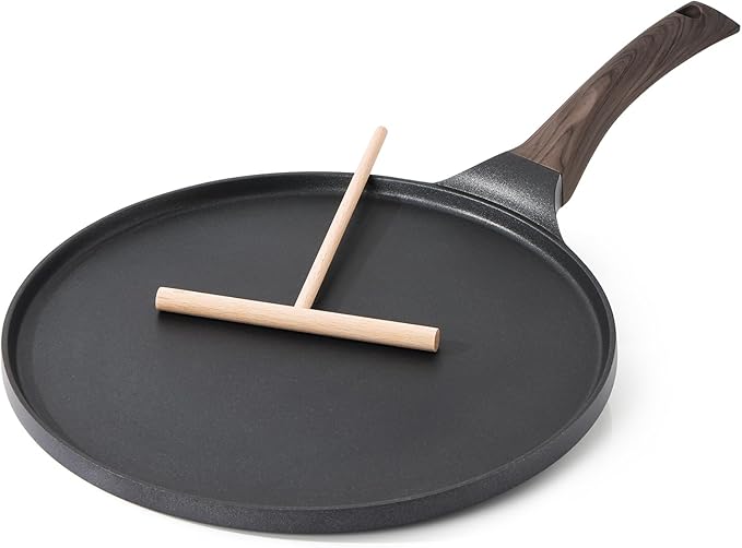 SENSARTE Nonstick Crepe Pan, Swiss Granite Coating Dosa Pan Pancake Flat Skillet Tawa Griddle 10-Inch with Stay-Cool Handle, Induction Compatible (Black)