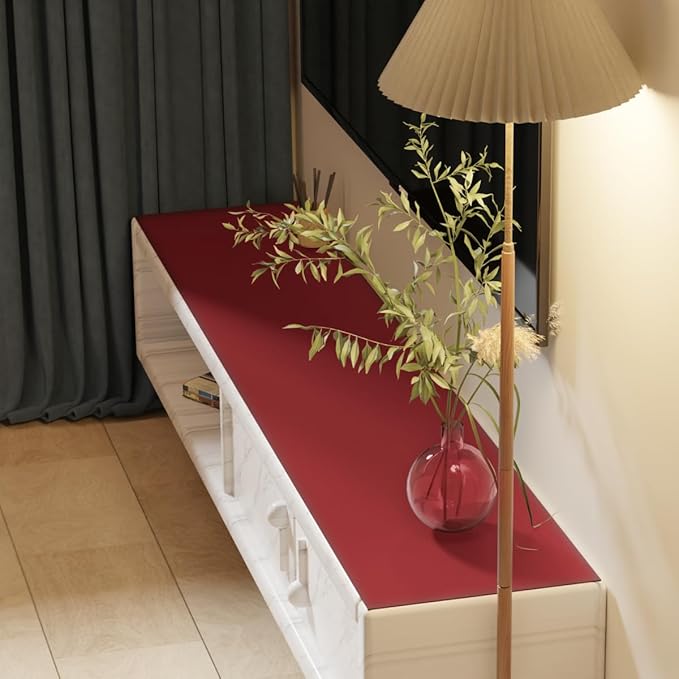 Leather Table Cover,1.8mm Thick,12x72 Inch Desk Cover,Dresser Cover Top,Dresser Protector Top,Dresser Cover,End Table Cover.(Black+Wine Red,12x72)