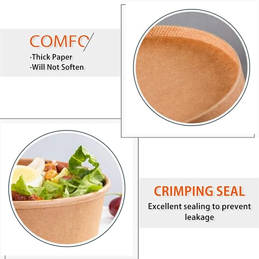 50 Pack 25 Oz Large Paper Bowls with Lids, Disposable Soup Serving Bowls Bulk Party Supplies for Hot/Cold Food, Soup (25 OZ)
