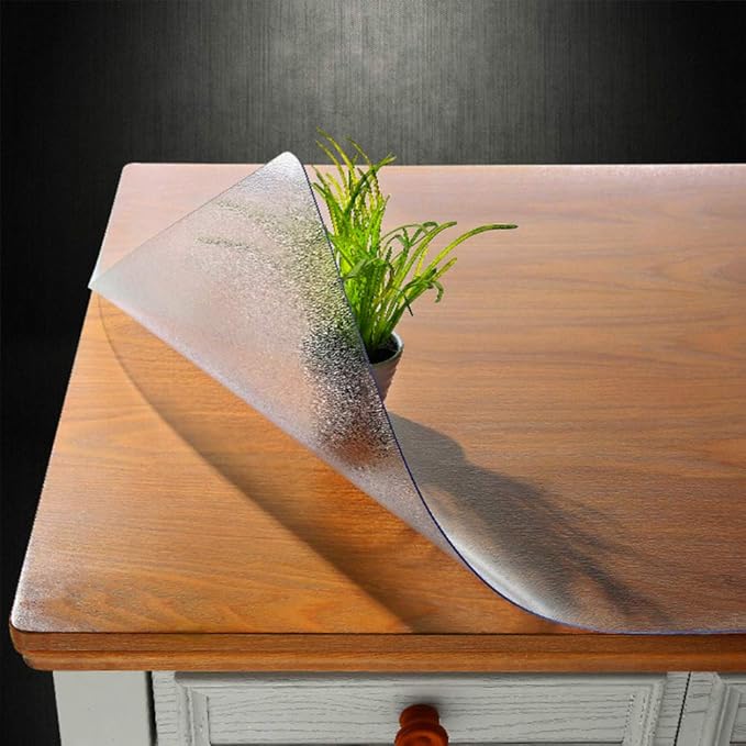 NECAUX Custom Multi-Size 1.5mm Thick Frosted PVC Table Cover Protector - 32 x 48 Inch Water Resistant Plastic Rectangular Vinyl Non-Slip Desk Pad for Coffee Table/Writing Desk
