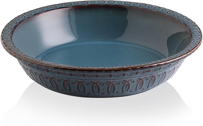 Sweejar Ceramic Pie Pan for Baking,Round Baking Dish Pan for Dinner 10 Inches, Pie Dish Non-Stick Pie Plate for Quiche, Tart, Cake, Pumpkin Pie, Pot Pies(Blue)