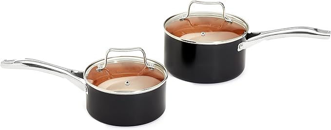 Amazon Basics Ceramic Nonstick Pots and Pans Cookware Set, Dishwasher & Oven Safe, Even Heating, 10-Piece Set, Copper Color