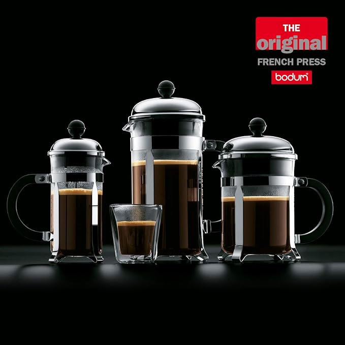 Bodum 34oz Chambord French Press Coffee Maker, High-Heat Borosilicate Glass, Stainless Steel, Black – Made in Portugal