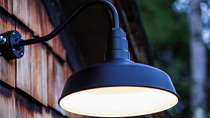 Steel Lighting Co. Gardena Barn Light | Outdoor Wall Mounted | 16" Dome | 11" Straight Arm | Farmhouse Light Made in America | Red Exterior/White Interior