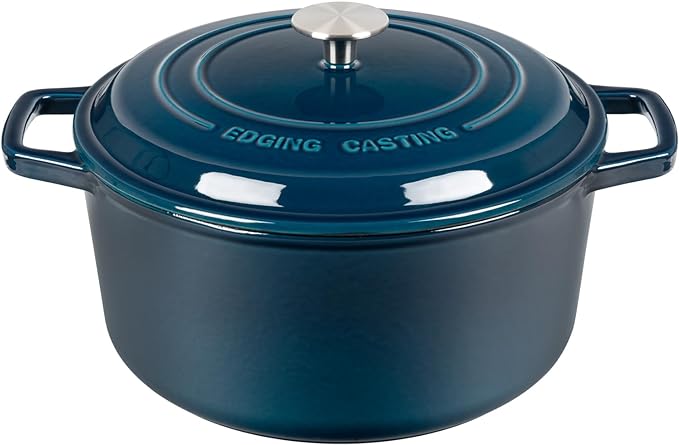 Enameled Cast Iron Dutch Oven Pot With Lid, Dutch Oven for Sourdough Bread Baking Round Pot Dule Handle, 6 Quart, Blue