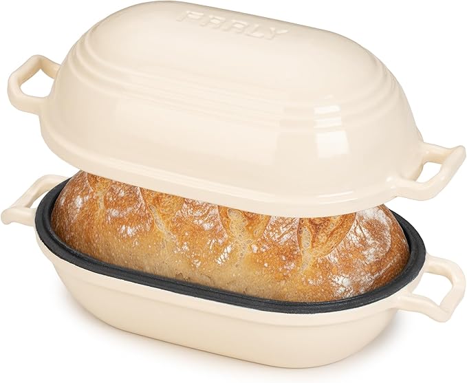 Enameled Cast Iron Dutch Oven for Sourdough Bread Baking,9 x 5-4/5 Inch Oval Cast Iron Bread Pan with Lid,Dutch Oven for Homemade Sourdough Baking,2.8QT Meatloaf Pan,Oven Safe