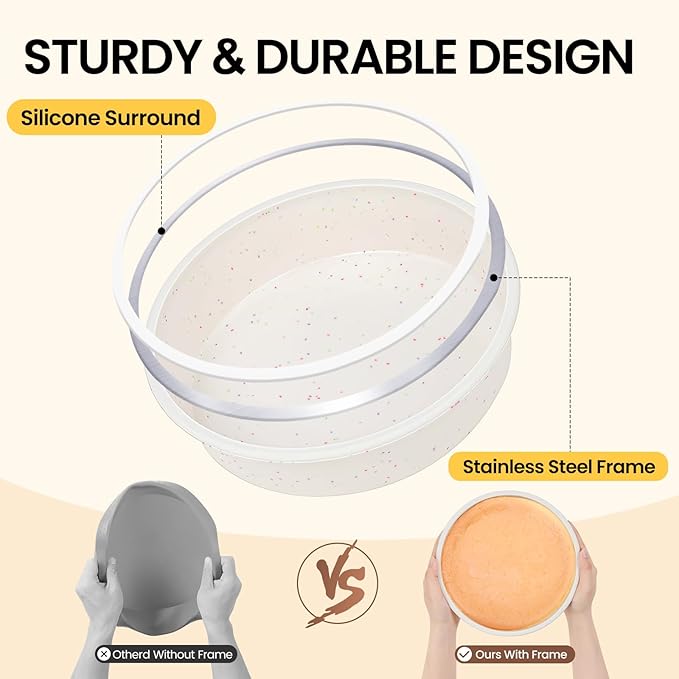 Vinino 8 Inch Silicone Round Cake Pan with Metal Reinforced Frame Set of 2, Nonstick Silicone Springform Pan for Baking Suitable for Making Layers, Cheese & Chocolate Cakes
