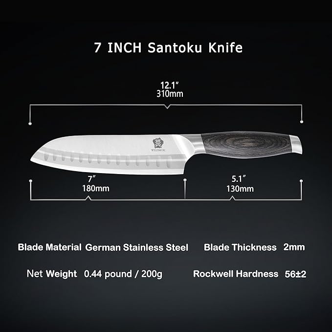 WILDMOK 7 Inch Santoku Knife, Japanese Chef Knife -Ultra Sharp Kitchen Chopping Knife, German Stainless Steel Chef Knife with Pakka Wood Handle, Gift Box