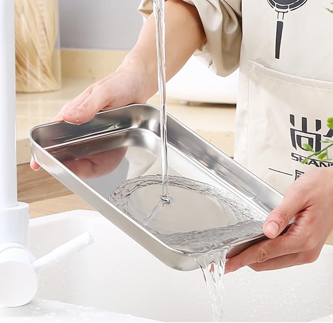 Small Cookie Baking Sheet Pans Stainless Steel 304 Tiny Serving Tray 12.4 x9.6 x1.1Inch (Diagonal 14.8) No Rust Dishwasher Safe Bakeware 6 Pack