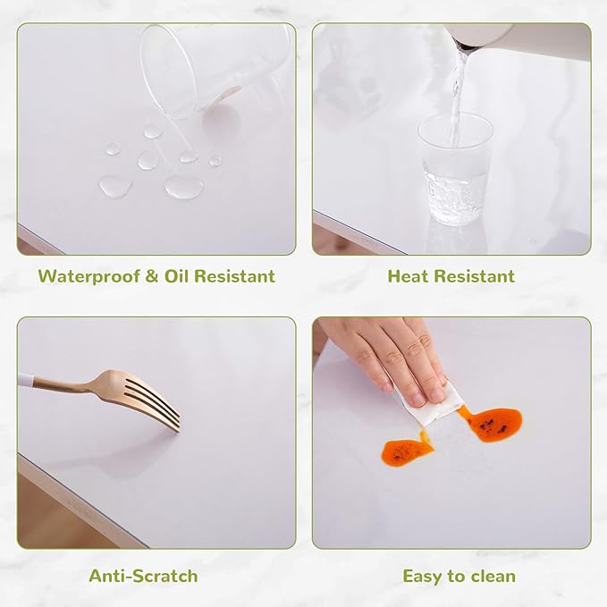 22 x 44 Inch Clear Table Cover Protector, Clear Table Protector for Dining Room Table, 1.5mm Plastic Table Cover, Waterproof Table Pad for Kitchen, Office