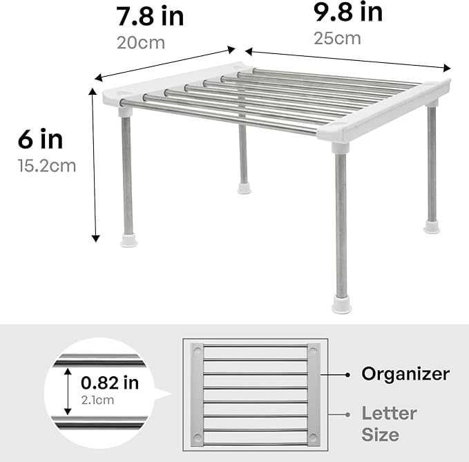 carrotez Cabinet Organizer Shelf, Set of 2 Stackable Kitchen Counter Shelves, Kitchen Cabinet Organizers and Storage, Pantry Storage Shelf Organizer, 9.8 x 7.8 x 6.1 - White