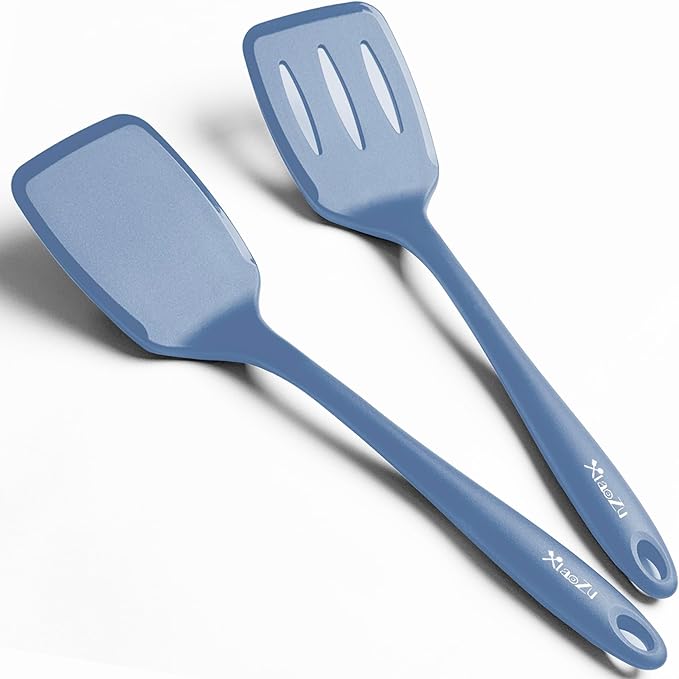 600˚F Heat Resistant Silicone Spatula Set, 13.6" Kitchen Spatula Turners for Non Stick Cookware, Flexible Spatulas with Thin Edges, Seamless Cooking Utensils for Fish, Eggs, Pancakes, Starry Blue