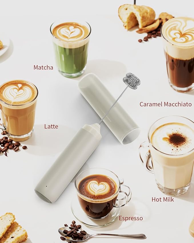 CIRCLE JOY Portable Rechargeable Milk Frother Hanheld, Dual Spring Whisk Electric Coffee Frother Wand Drink Mixer for Matcha Lattes Cappuccino, Kitchen Gifts, Beige