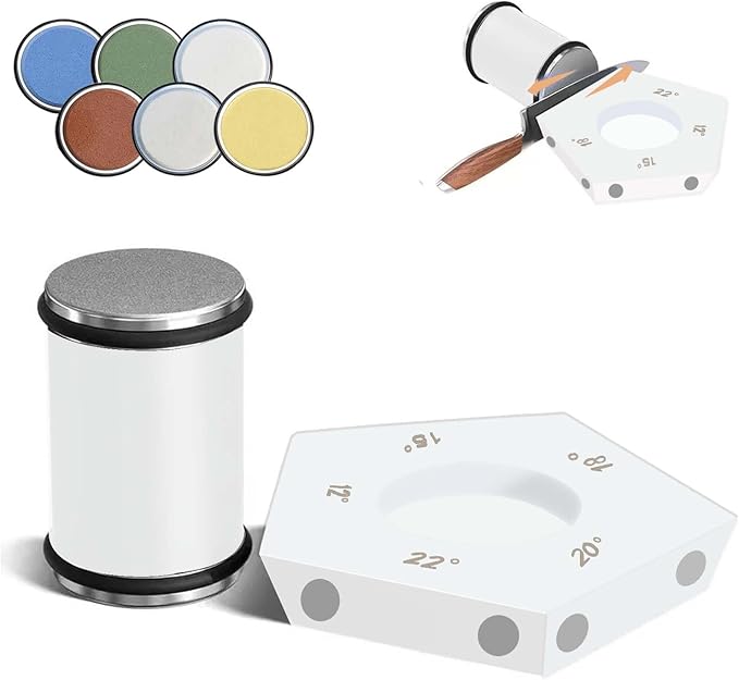 White Rolling Knife Sharpener, Professional Rolling Knife Sharpener Kit with 5 Magnetic Angle Offer 12/15/18/20/22° for Kitchen Knives (SET-B)