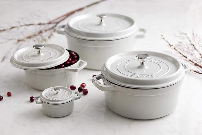 Staub Cast Iron 2.75-qt Round Cocotte - White Truffle, Made in France