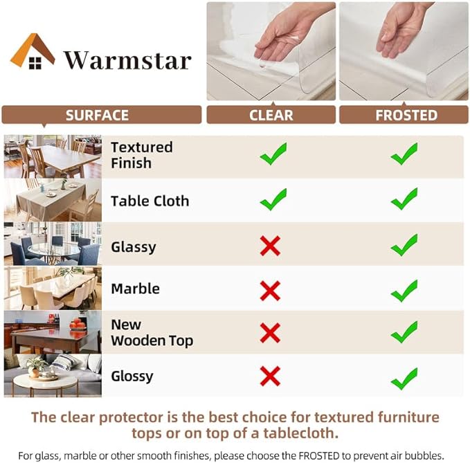 Warmstar Clear Table Cover Protector 44 x 84 Inch,1.5mm Thick Plastic Table Cover Rectangle,PVC Clear Table Protector,Desk Protector Mat for Kitchen, Dresser, Writing Desk，Dining Room Table