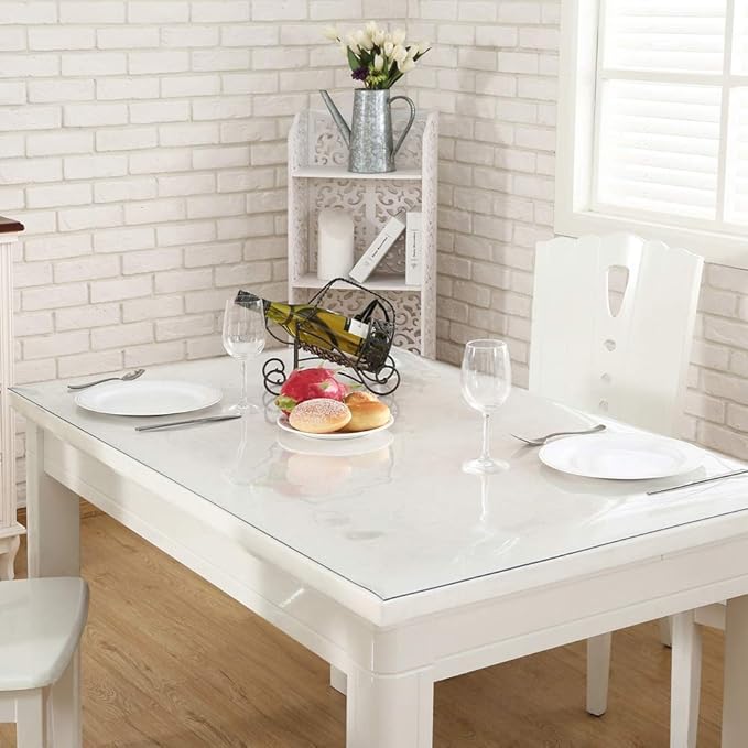 NECAUX Custom 35.4 x 65 Inch Clear Table Cover Protector, 1.5mm Thick PVC, Rectangular, Non-Slip, Waterproof, Heat Resistant, Easy to Clean, Perfect for Wooden, Granite, Marble Tables & More