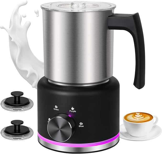 Milk Frother, 16.9 OZ Milk Frother and Steamer, 4 in 1 Electric Milk Frother Dishwasher Safe, Durable Silent Working Frother for Coffee, Hot and Cold Foam Maker, Black