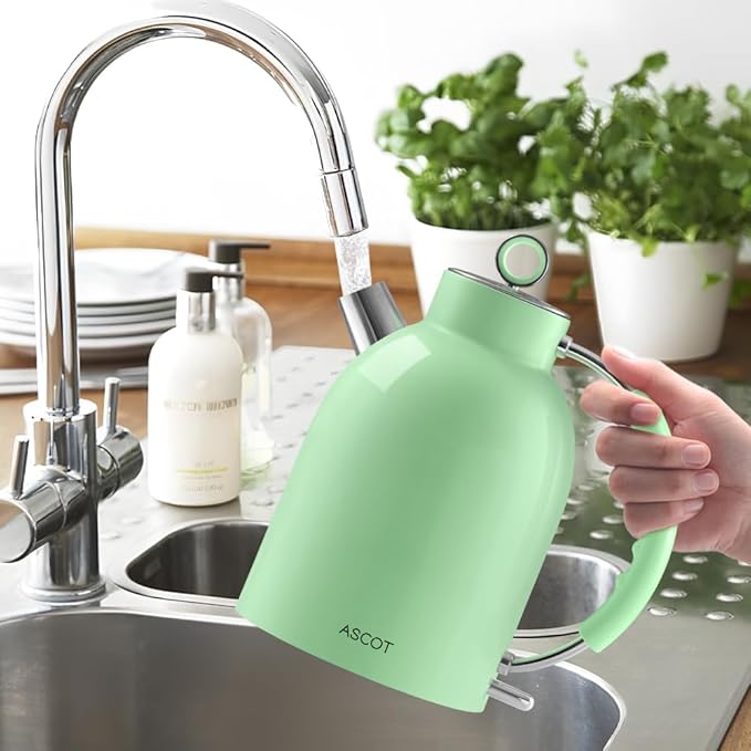 Electric Kettle, ASCOT Electric Tea Kettle, Stainless Steel Kettle Water Boiler, Fast Boiling Kettle, 1.5L, 1500W, BPA-Free, Cordless, Automatic Shutoff, Boil-Dry Protection, Green