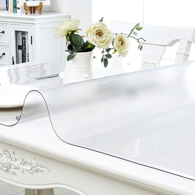 NECAUX Custom Multisize 1.5mm Thick Frosted PVC Table Cover Protector - 36 x 84 Inch Kitchen Wood Grain Vinyl Transparent Table Cover for 7 Foot Plastic Protective Dining Room Table Pad