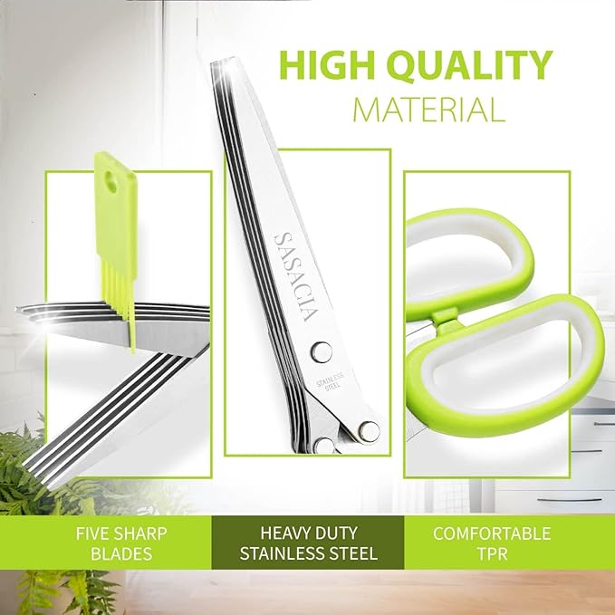 5-Blade Herb Scissors with Kitchen Shears & Peeler, Stainless Steel Multi-Use Tool for Herbs, Meat, Vegetables, Dishwasher Safe, Soft-Grip Handle