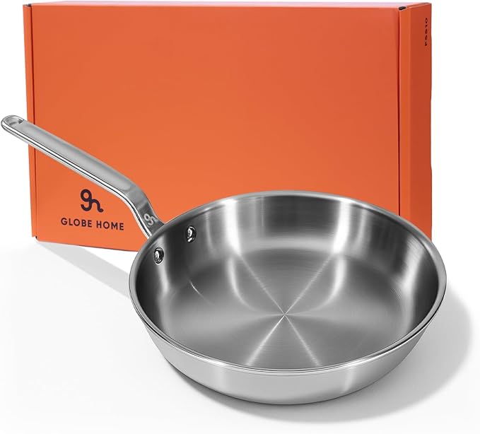 8 Inch Mini Stainless Steel Frying Pan - 5 Ply Stainless Clad Skillet with Aluminum Core, Durable and Even Heating, Professional Cookware for Induction, All Stoves, Oven and Dishwasher Safe