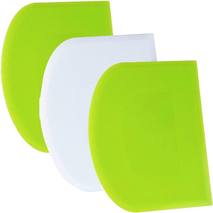 SURDOCA Dough Scraper Bench Scraper - 3P 8.3x5.5" Plastic Flexible Bowl Scraper, Sharp Edge & Angles Cake Scraper. Non-Slip Bakeware Decorating Tools Sculpting & Modeling Tools - Green+White+Green