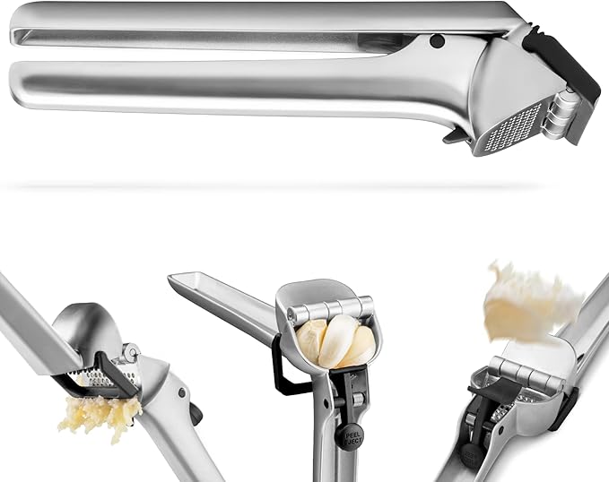 Dreamfarm Garject 2-In-1 Garlic Peeler, Garlic Press & Mincer with Garlic Peel Ejector, Chrome-Plated Zinc - Black