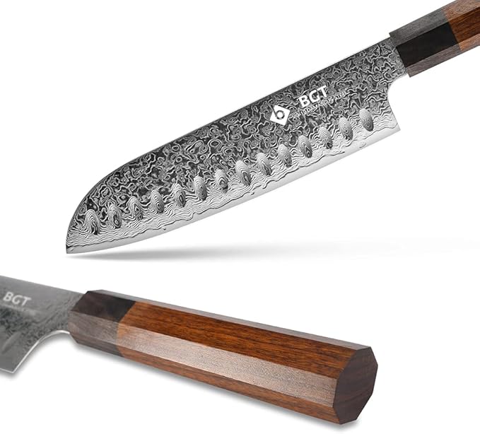 BGT 7 inch Santoku Knife, Japanese Sharp Chef Knife, Japanese VG10 67 layer Damascus Steel Kitchen Knife with Ebony Wood Handle and Gift Box