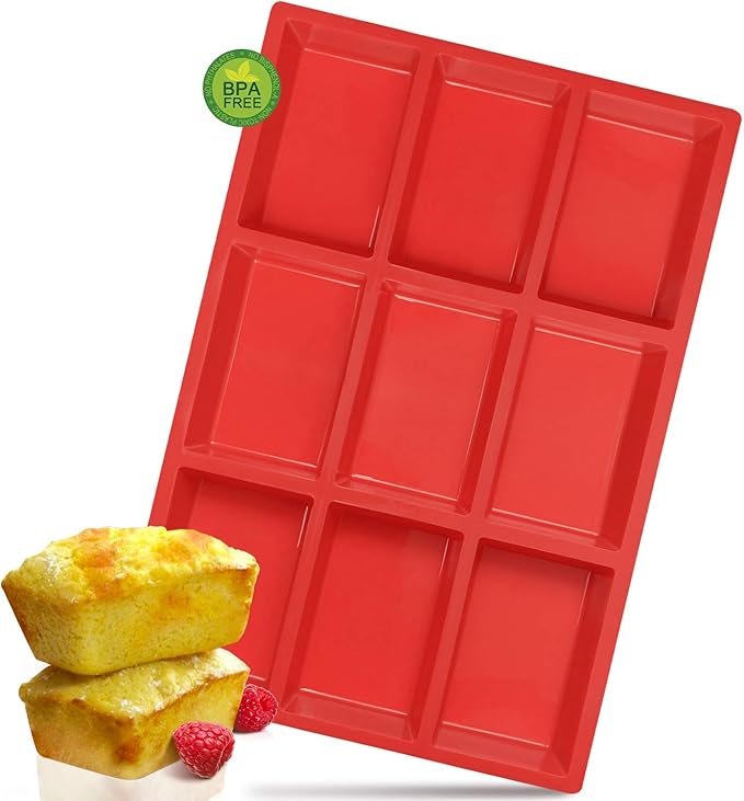 Walfos Silicone Mini Loaf Pan, Non-Stick Mini Bread Pan, 9 Cavity Silicone Bread Baking Mold, Perfect for Mini Loaf Cake and Bread, Meatloaf, Food Grade and BPA Free
