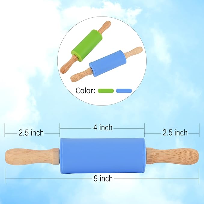 Mini Silicone Rolling Pin for Kids, Non-stick Surface Wood Handle, 9 Inch 6 Pack
