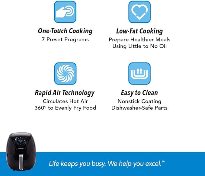 PowerXL Air Fryer 4 QT Maxx, Special Edition 2022, Extra Hot Air Fry, Cook, Crisp, Broil, Roast, Bake, High Gloss Finish, Black (4 Quart)