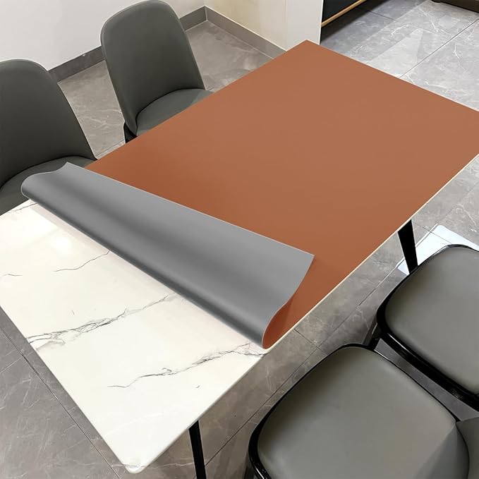 Leather Table Pad,1.8mm Thick,40x66 Inch,Dining Table Pad,Table Pads for Dining Room Table Rectangular,Dining Room Table Cover,Dining Table Cover(Brown+Gray,40x66)