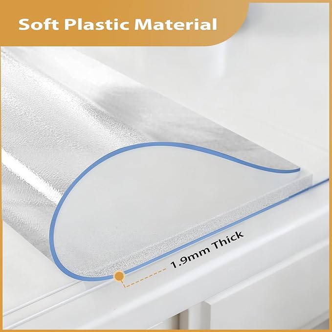Frosted Table Protector 42 x 60 Inch, 1.9mm Thick Waterproof PVC Plastic Table Cover, Durable Table Pad for Dining Room, Kitchen, Writing Desk, and Coffee Tables