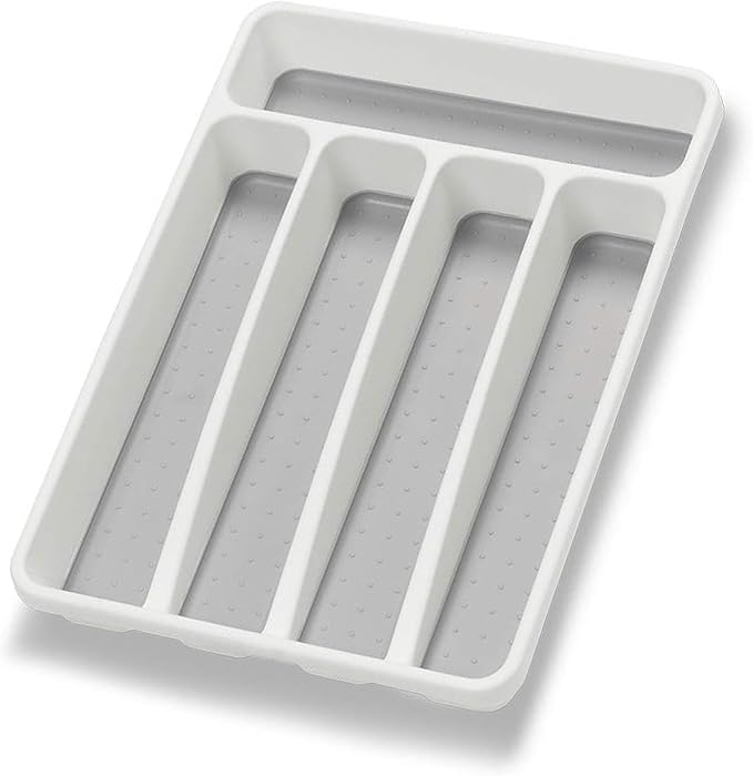 Silverware Organizer Utenisl Organizer Holder Kitchen Drawer Organizer Plastic Silverware Tray for Drawer Flatware Organizer 5 Compartment White