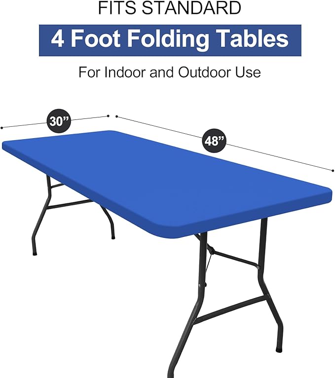 homing Rectangle Table Cloth Cover, Waterproof Polyester Elastic Fitted Tablecloth, Fits for 4 Foot Folding Tables, Washable Table Protector for Picnic, Camping, Outdoor (Blue, 30" x 48")