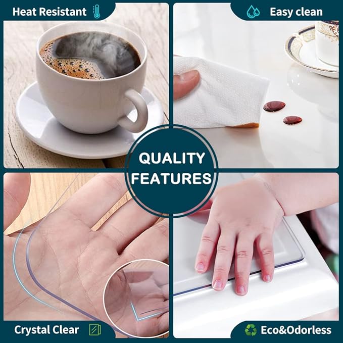 Wadrac Clear Table Protector Plastic Table Cloths PVC Night Stand Table Cover Mat Office Desk Mat Shelf Surface Protection Crystal Children Painting Cover Pad Transprent Rectangular 20x96 inch