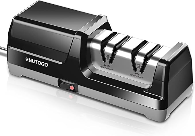 Knife Sharpener, Professional 2-Stages Eleltric Knife Sharpeners with Diamond Abrasives for 20-Degree Straight Edge, Knife Sharpener for Kitchen Knives with Sharpening and Polishing