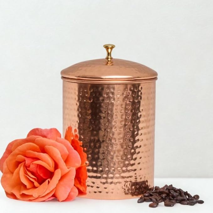 Pure Copper Canisters for Coffee Tea Sugar Flour, Food Storage Containers with Lids, Kitchen Countertop Decor, Kitchen Storage, Hand Hammered, Small (Copper Canister (1))