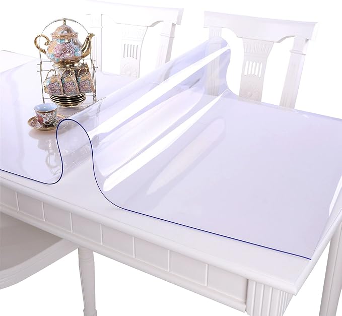 NECAUX Custom 20 x 57 Inch Clear Table Cover Protector, 1.5mm Thick Plastic Waterproof Heavy Duty Table Pad Desk Mat Desk Protector for Coffee Table, Writing Desk, Sofa Table, Media Stand, Countertop