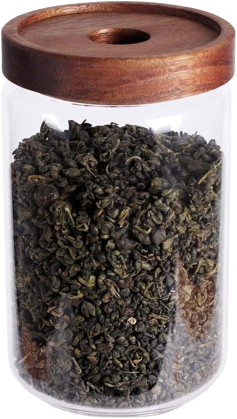 Glass Tea Canister, 25 FL OZ/ 750ml Bulk Food Storage Jar with Airtight Acacia Lid, Glass Food Container for Loose Leaf Tea, Coffee Bean(6 inch high)