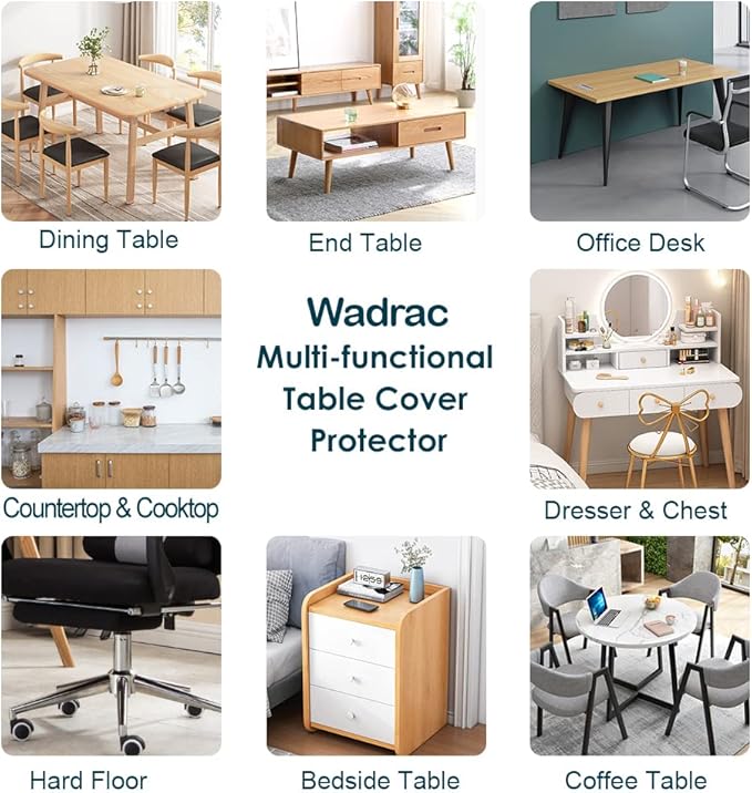 Wadrac Multi-Size Clear Plastic Tablecloth Rectangle Table Protector Thicken Protective Desk Cover Waterproof Wipeable Tablecloth Roll Easy Clean PVC Vinyl Dining Tabletop Protection Pad 38x59 inch