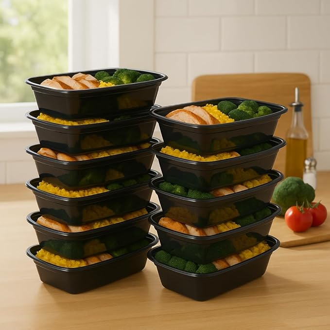 Ruthy's Outlet Meal Prep Containers W/Lids -Square Food Storage – BPA-Free| Stackable | Microwave | Freezer & Dishwasher Safe | Reusable Lunch Bento Box Portion Control & Planning (50 Pack, 24 oz)