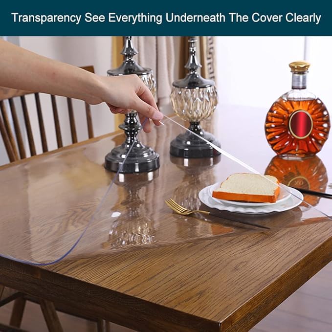 Wadrac Plastic Clear Table Cover Protector Plastic Tablecloth Dining Living Room Coffee Mat Vinyl Transparent Wooden Granite Table Screen Protection Silicone Desktop Topper Easy Clean Round 38 inch