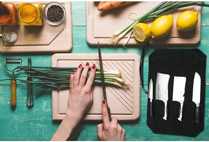 HERSENT Chef's Knife Roll Bag,Portable Travel Chef Knife Case Carrier Storage Bag with 4 Slots Best Gift for Pro Chef or Culinary Enthusiasts Men Women