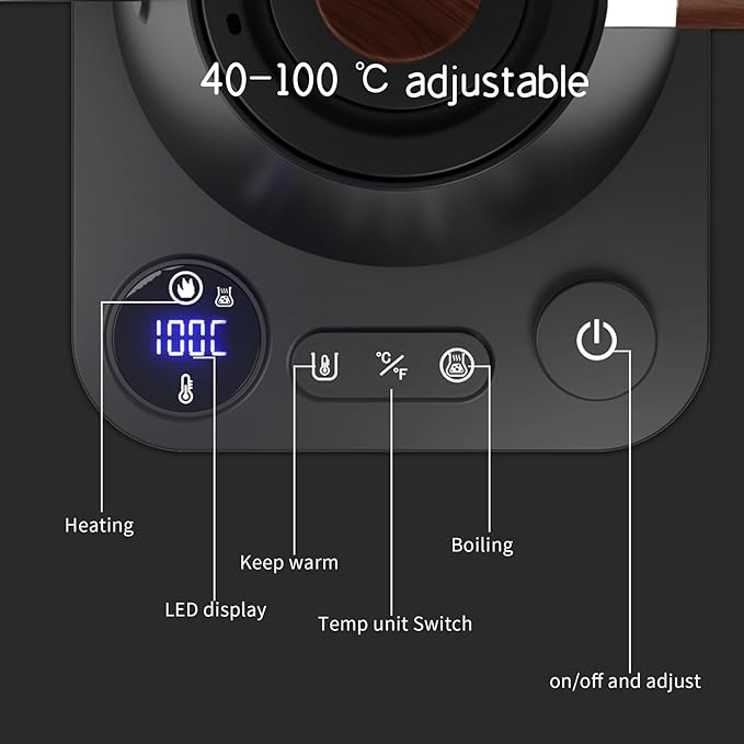 Gooseneck Electric Kettle,Electric Kettles, ±1℉ Temperature Control, Ultra-Quiet 304 Stainless Steel, for Coffee, Tea & Milk, Auto Boil Detection, 8 Safety Protections & Memory Function(Black，0.9L)