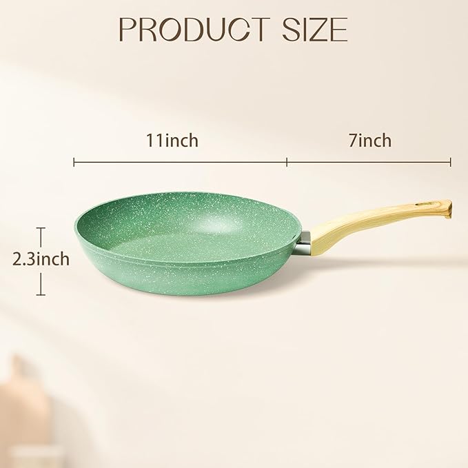 Innerwell Nonstick 11 Inch Skillet, Aluminum, Ergonomic Handle, Non-Toxic, Safe, Healthy, Easy Clean, Suitable for All Stovetops