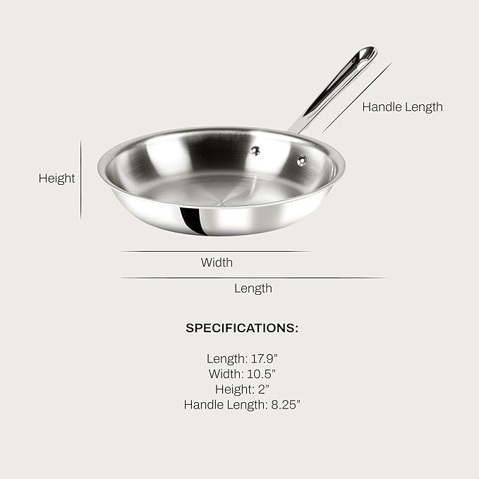 All-Clad D3 10 Inch Stainless Steel Frying pan, 3-Ply Stainless Steel Pan, Induction, Oven Broiler Safe 600F Skillet, Professional Cookware, Silver