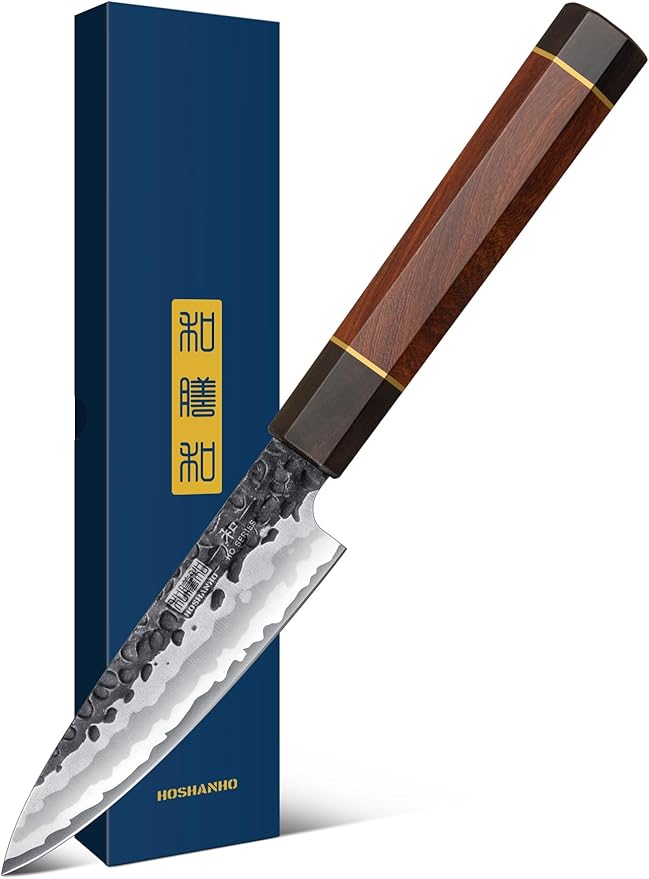 HOSHANHO Paring Knife 3.75 Inch Peeling knife, Razor Sharp Japanese High Carbon Steel Small Kitchen Knife, Hand Forged Fruit Knives for Peeling & Coring with Ergonomic Handle